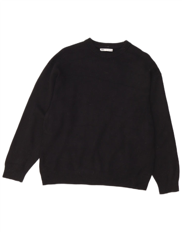 Zara Womens Crew Neck Jumper Sweater UK 14 Medium Black Viscose