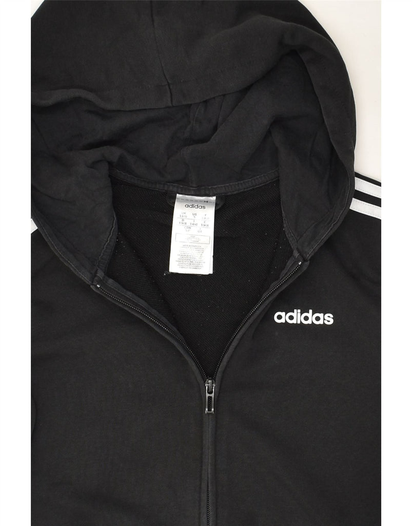 ADIDAS Womens Graphic Zip Hoodie Sweater UK 8/10 Small Black Cotton | Vintage Adidas | Thrift | Second-Hand Adidas | Used Clothing | Messina Hembry 