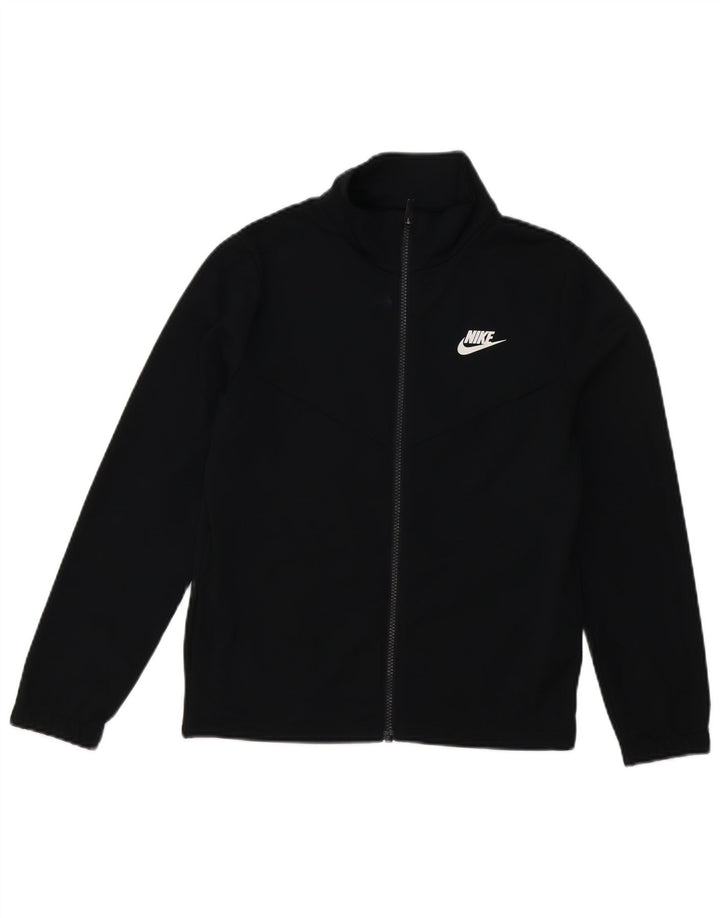 Nike Boys Graphic Tracksuit Top Jacket 12-13 Years Large Black Polyester