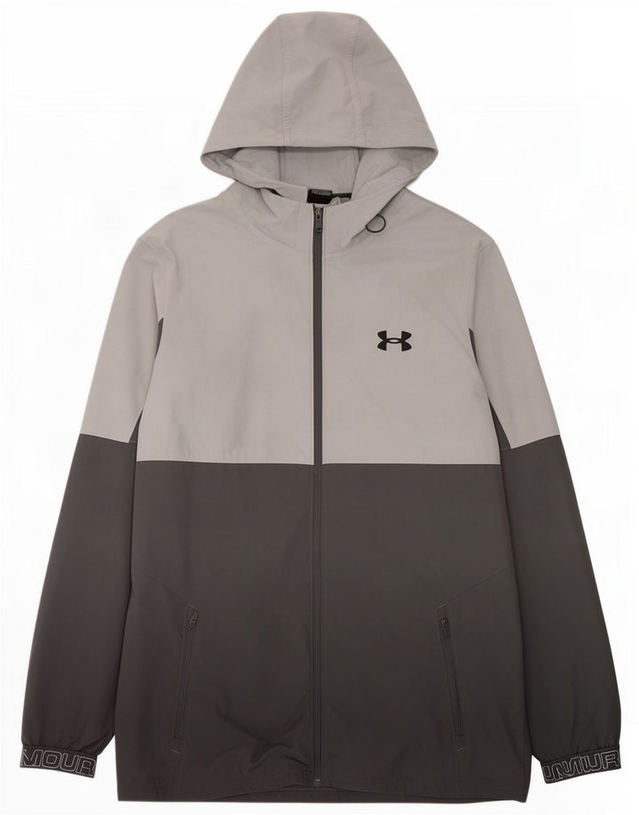 Under Armour Mens Hooded Tracksuit Top Jacket Large Grey Colourblock