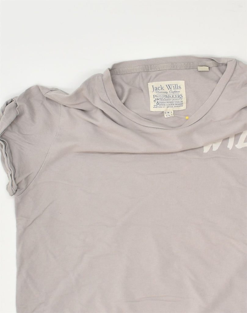 JACK WILLS Womens Graphic T-Shirt Top UK 8 Small Grey Cotton | Vintage Jack Wills | Thrift | Second-Hand Jack Wills | Used Clothing | Messina Hembry 