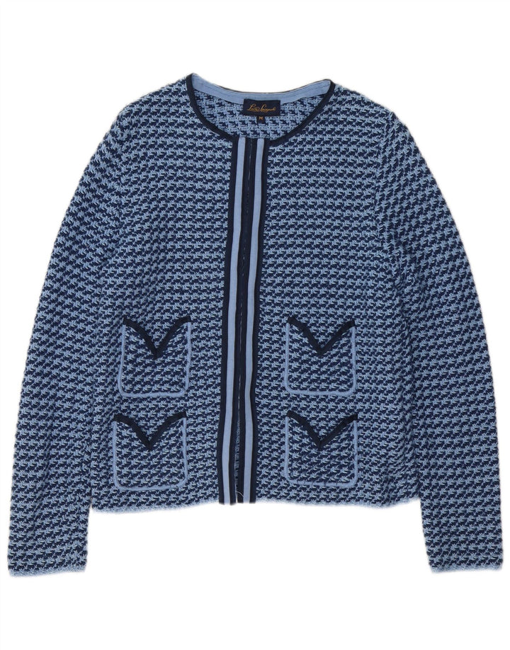 Luisa Spagnoli Womens Open Cardigan Sweater UK 12 Medium Blue Houndstooth