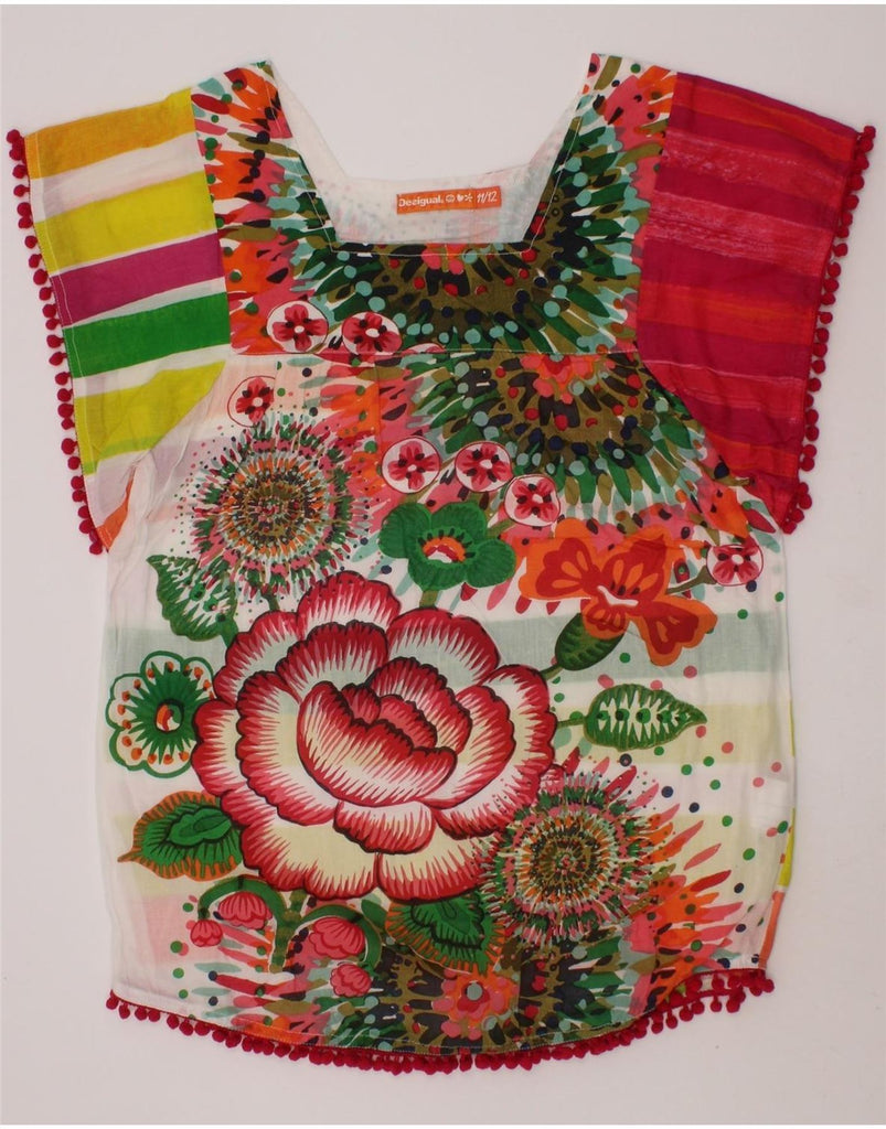 DESIGUAL Girls Blouse Top 11-12 Years Multicoloured Floral Cotton Vintage Desigual and Second-Hand Desigual from Messina Hembry 