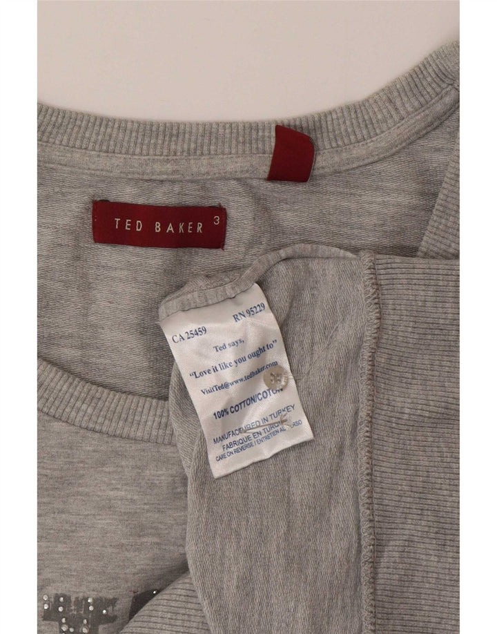 Ted Baker Womens Graphic Short Sleeve Sweatshirt Jumper Size 3 Medium Grey