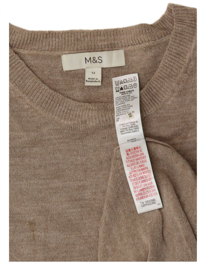 Marks & Spencer Womens Boat Neck Jumper Sweater UK 12 Medium Beige Acrylic