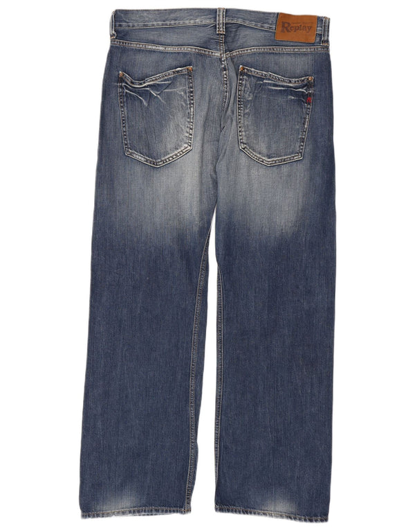REPLAY Mens Straight Jeans W36 L34  Blue Cotton