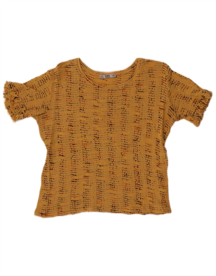 Zara Womens Crop Blouse Top UK 10 Small Beige Striped
