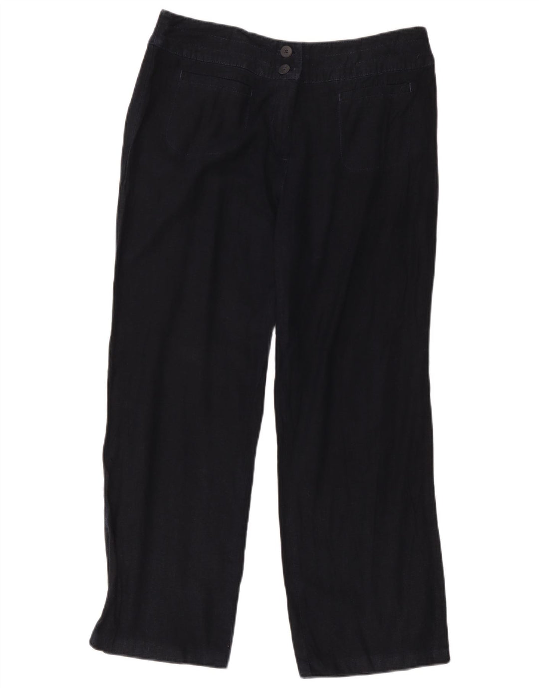 Marks & Spencer Womens Wide Leg Cropped Trousers W32 L26 Navy Blue
