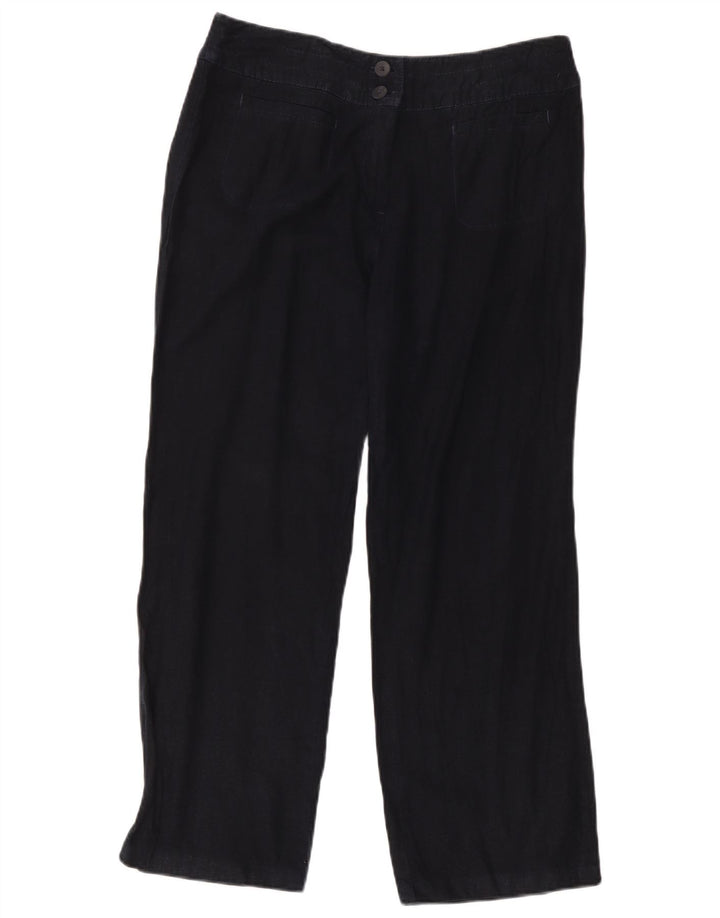 Marks & Spencer Womens Wide Leg Cropped Trousers W32 L26 Navy Blue