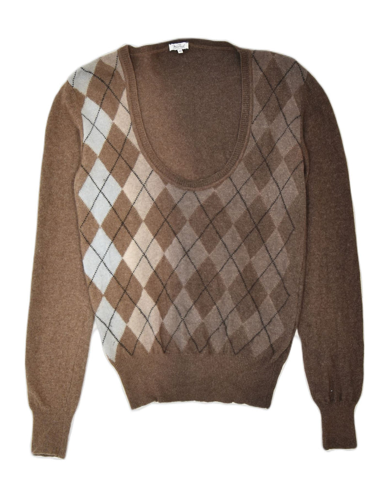 WOOLRICH Womens Crew Neck Jumper Sweater UK 14 Medium Brown Argyle/Diamond | Vintage | Thrift | Second-Hand | Used Clothing | Messina Hembry 