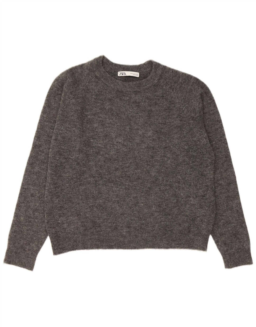 Zara Womens Crew Neck Jumper Sweater UK 14 Medium Grey Nylon