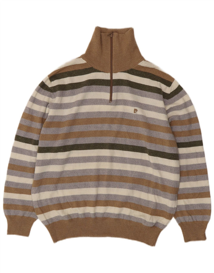Pierre Cardin Mens Zip Neck Jumper Sweater XL Multicoloured Striped Acrylic