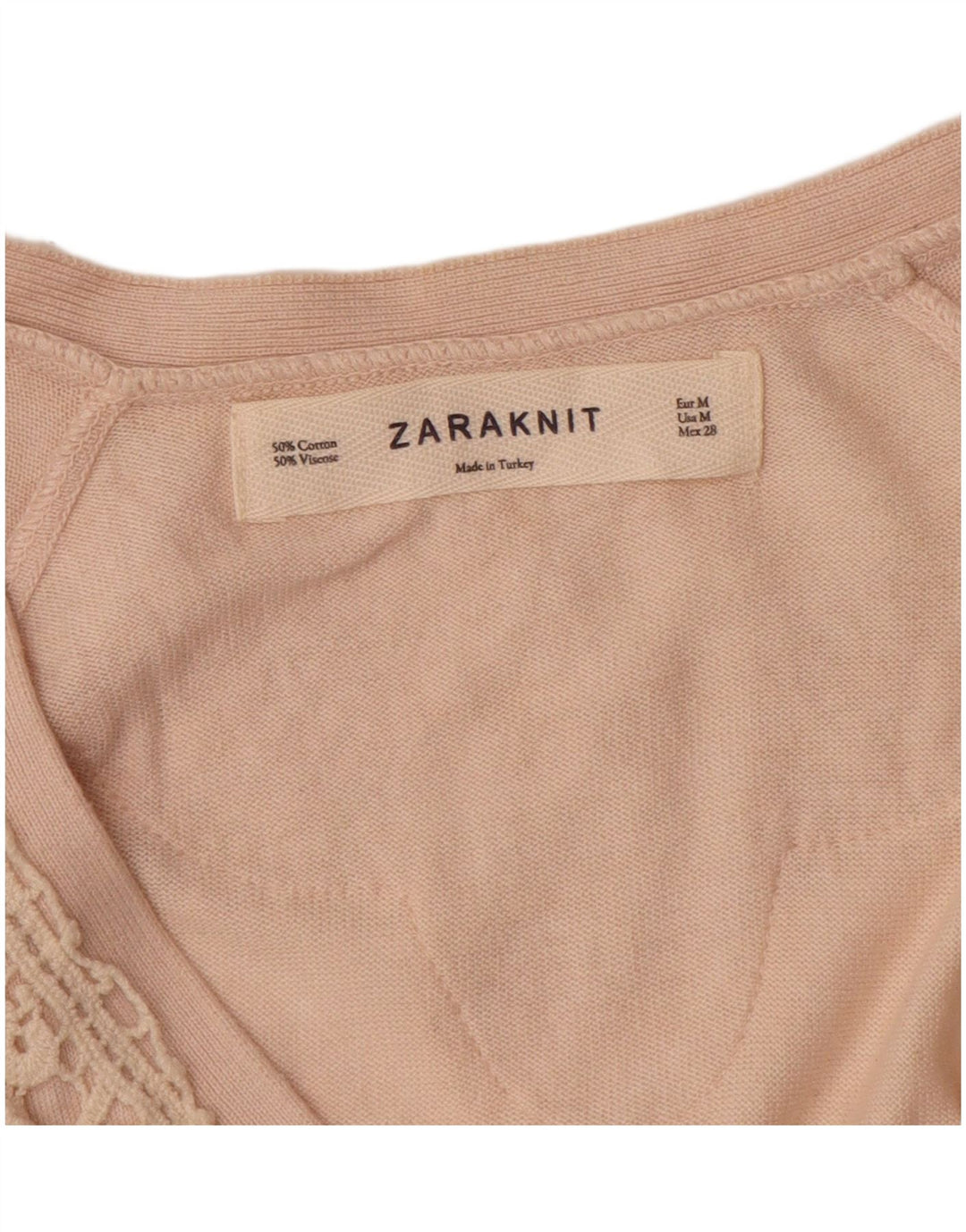ZARA Womens Cardigan Sweater UK 12 Medium Beige Cotton