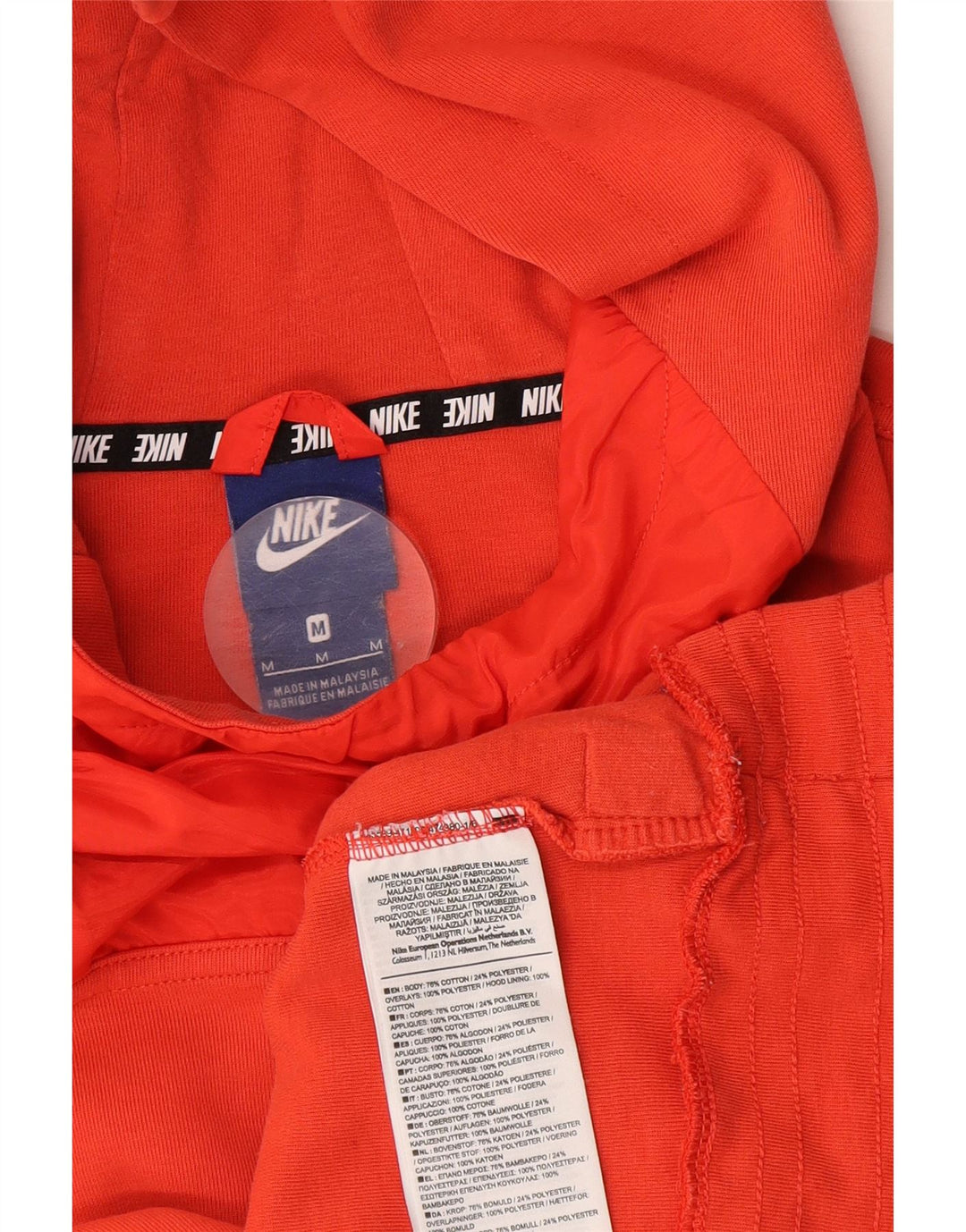 Nike Womens Hoodie Jumper UK 14 Medium Orange Cotton