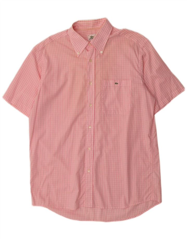 Lacoste Mens Short Sleeve Shirt Size 42 Large Pink Gingham Cotton