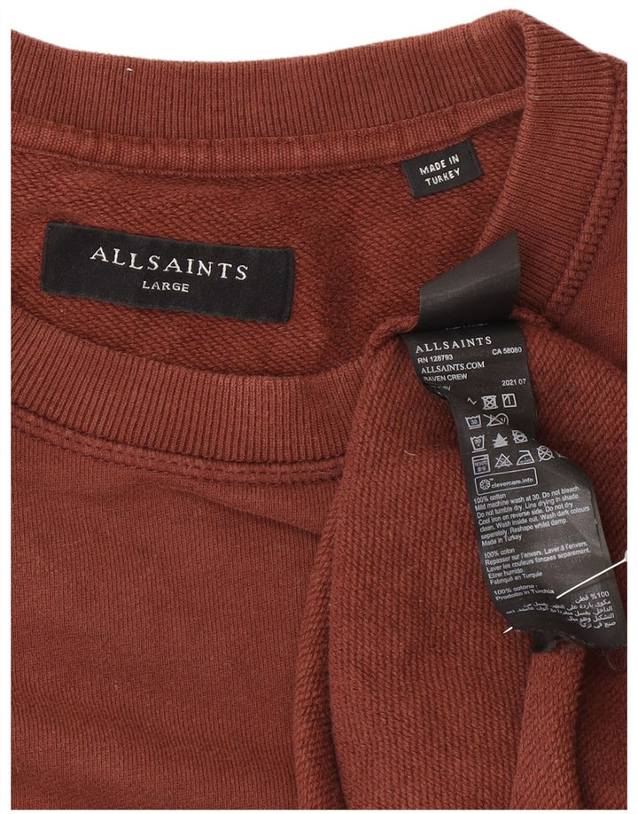 All Saints Mens Sweatshirt Jumper Large Brown Cotton