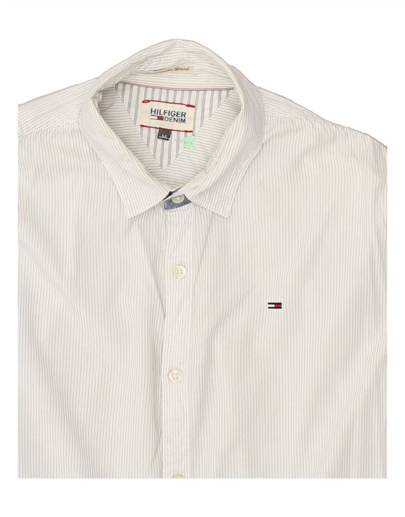 TOMMY HILFIGER Mens Shirt Medium White Pinstripe Cotton | Vintage Tommy Hilfiger | Thrift | Second-Hand Tommy Hilfiger | Used Clothing | Messina Hembry 
