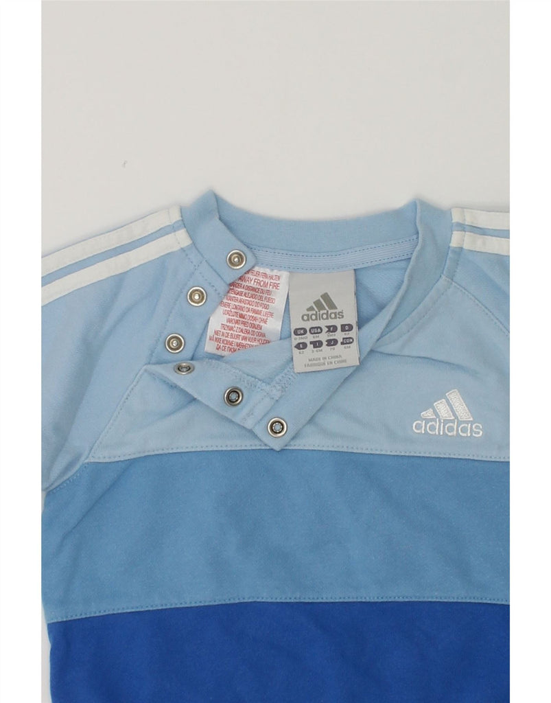 ADIDAS Baby Boys Button Neck Sweatshirt Jumper 0-3 Months Blue Colourblock | Vintage Adidas | Thrift | Second-Hand Adidas | Used Clothing | Messina Hembry 