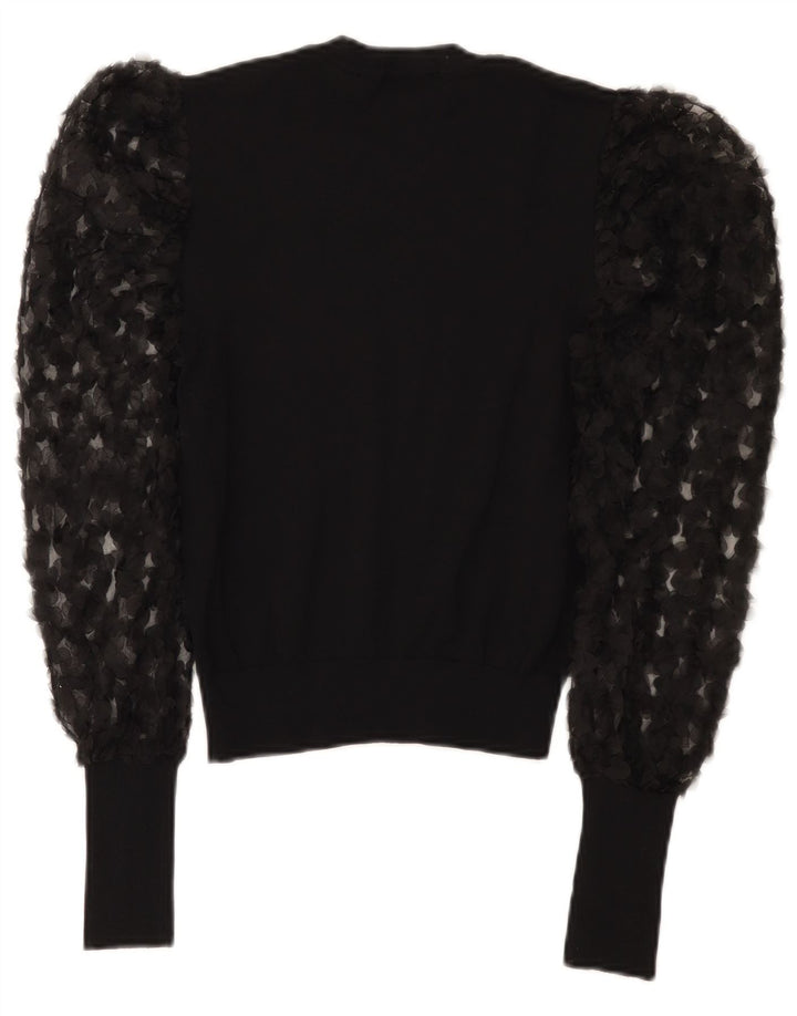 Zara Womens Crop Top Long Sleeve UK 8 Small Black Floral