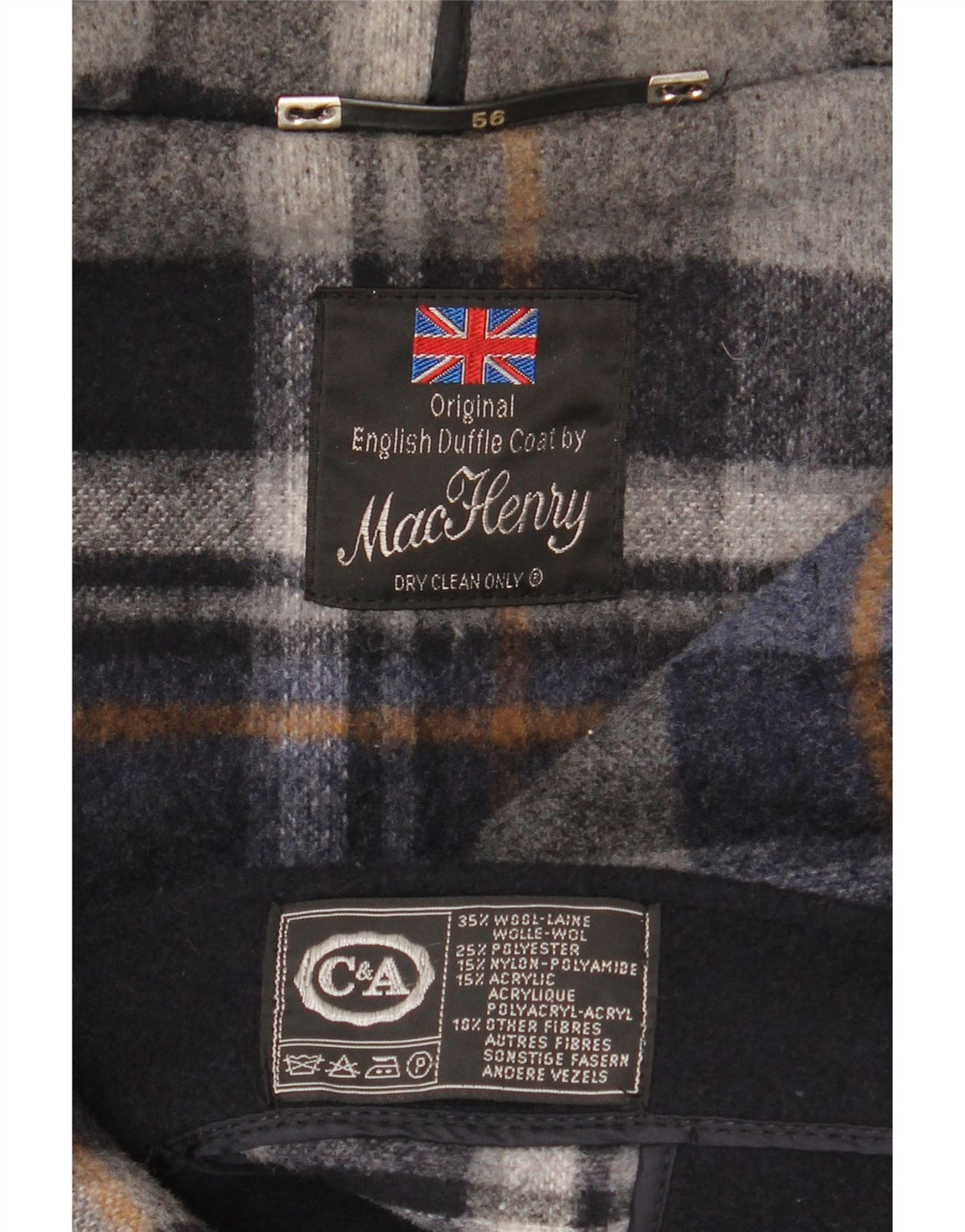 C&A Mens Hooded Duffle Coat EU 56 3XL Navy Blue Wool