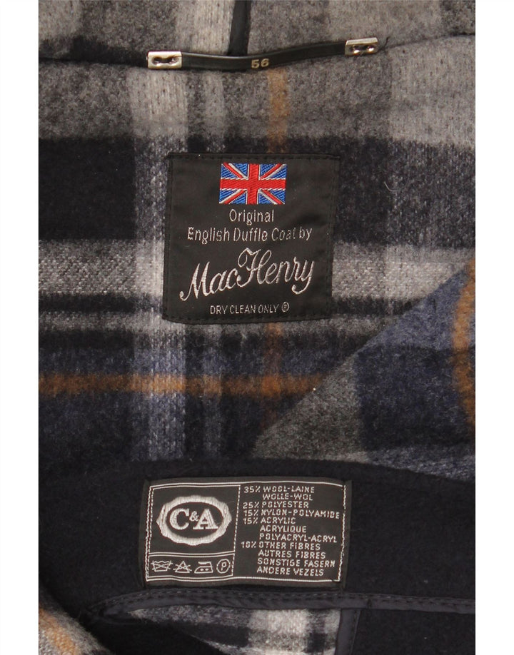 C&A Mens Hooded Duffle Coat EU 56 3XL Navy Blue Wool