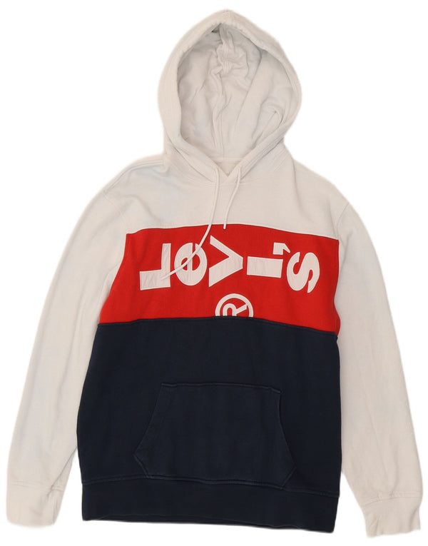 Levi's Mens Graphic Hoodie Jumper Large Navy Blue Colourblock Cotton