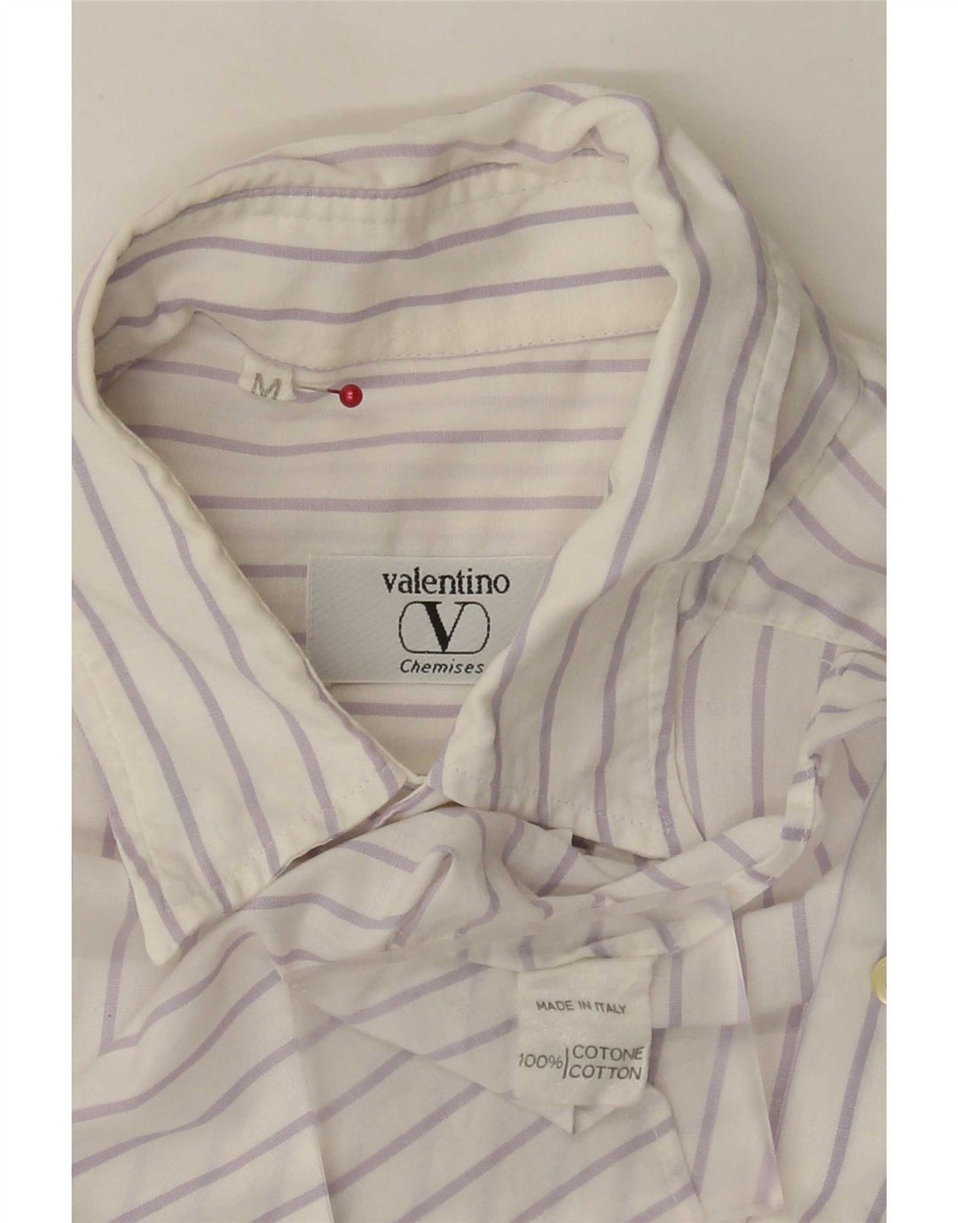 Valentino Mens Short Sleeve Shirt Medium White Striped Cotton