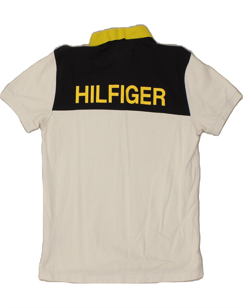 TOMMY HILFIGER Mens Regular Fit Graphic Polo Shirt Medium White Vintage Tommy Hilfiger and Second-Hand Tommy Hilfiger from Messina Hembry 