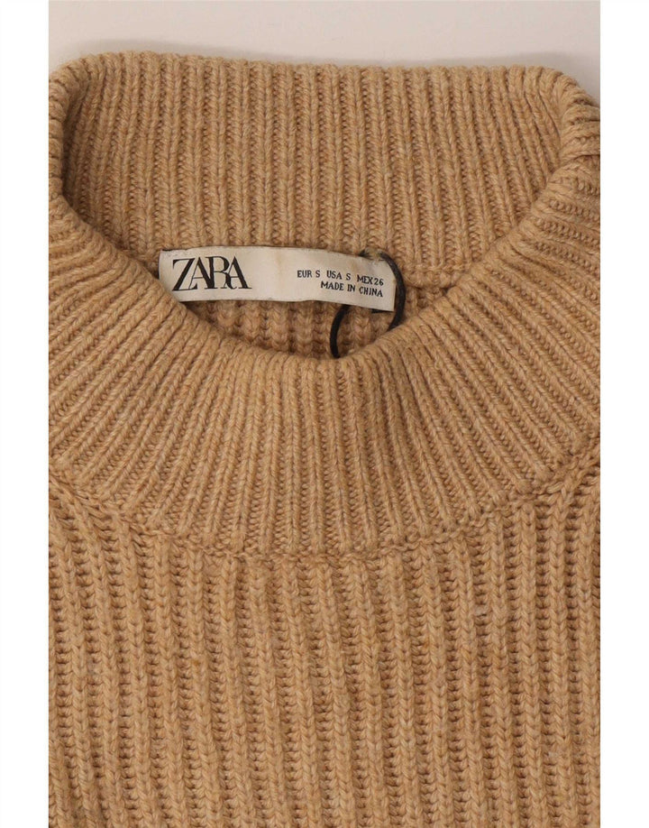 Zara Womens Oversized Crew Neck Jumper Sweater UK 10 Small Brown