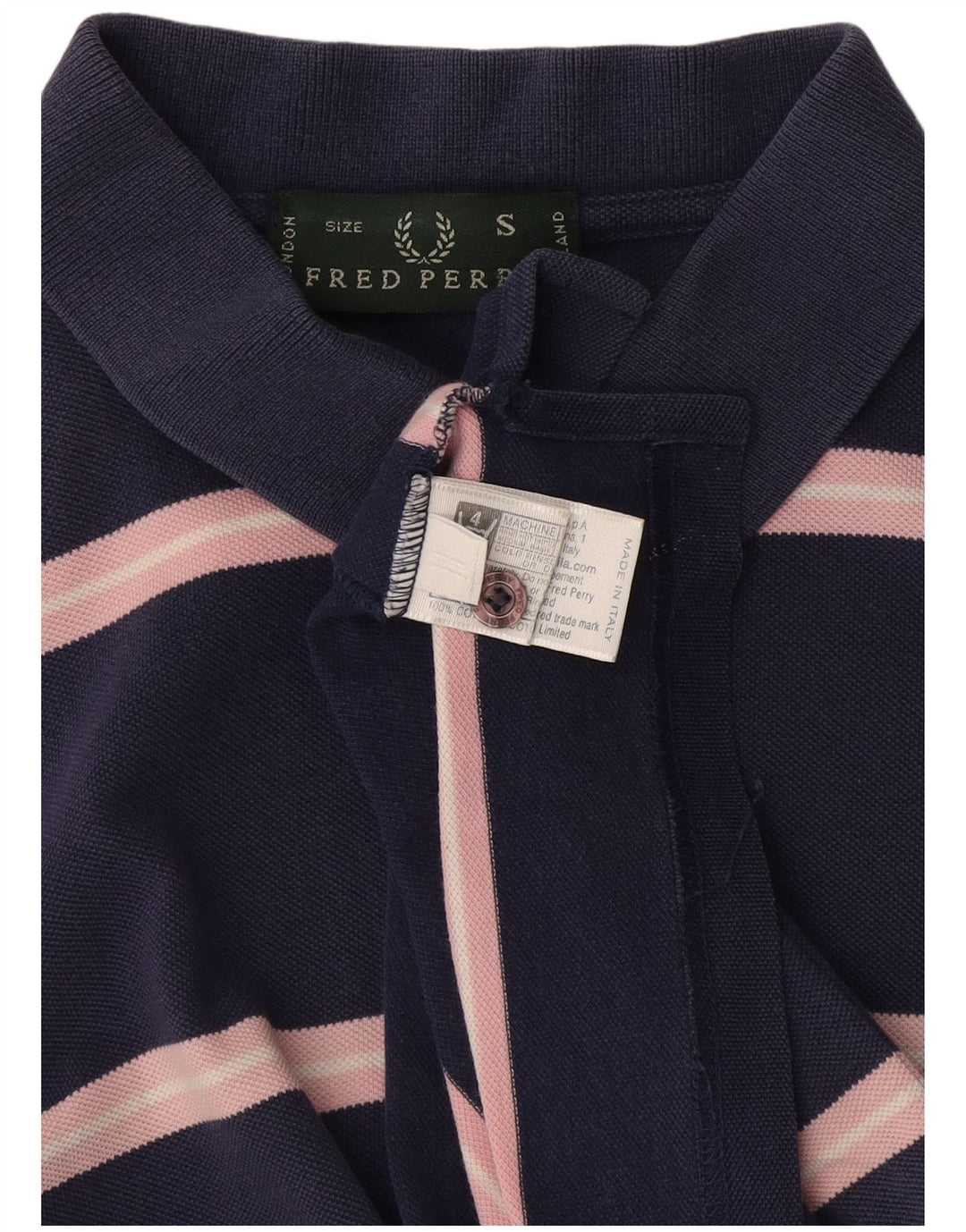 Fred Perry Mens Polo Shirt Small Navy Blue Striped Cotton