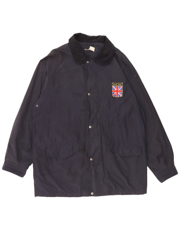 VINTAGE Mens Windbreaker Jacket UK 44 2XL Navy Blue Cotton
