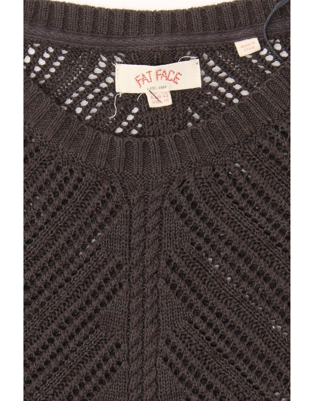 FAT FACE Womens 3/4 Sleeve Crew Neck Jumper Sweater EU 42 Large Grey Vintage Fat Face and Second-Hand Fat Face from Messina Hembry 