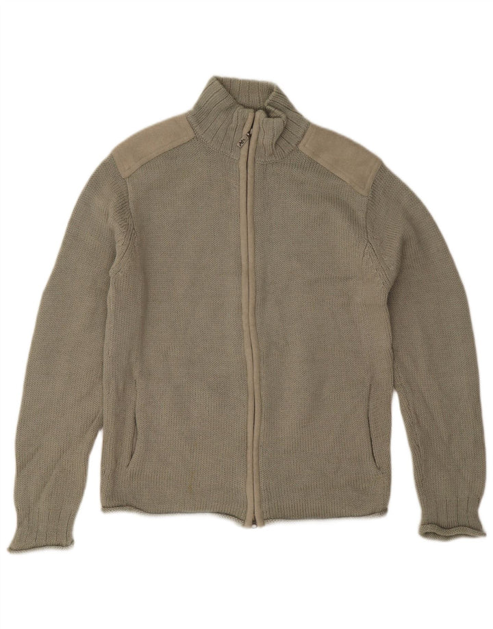 French Connection Mens Cardigan Sweater Medium Khaki Colourblock Wool