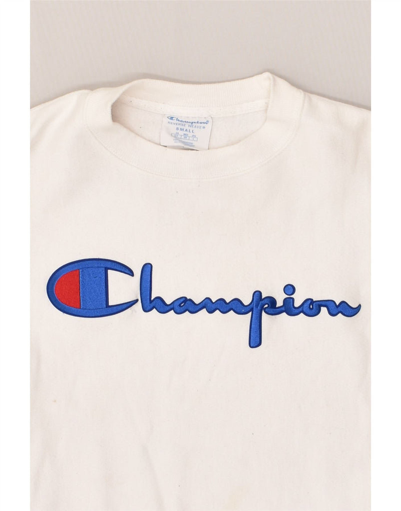 CHAMPION Mens Graphic Sweatshirt Jumper Small White Cotton | Vintage Champion | Thrift | Second-Hand Champion | Used Clothing | Messina Hembry 