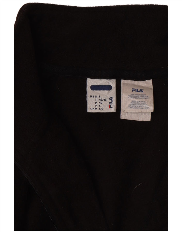 FILA Mens Zip Neck Fleece Jumper Large Black Polyester