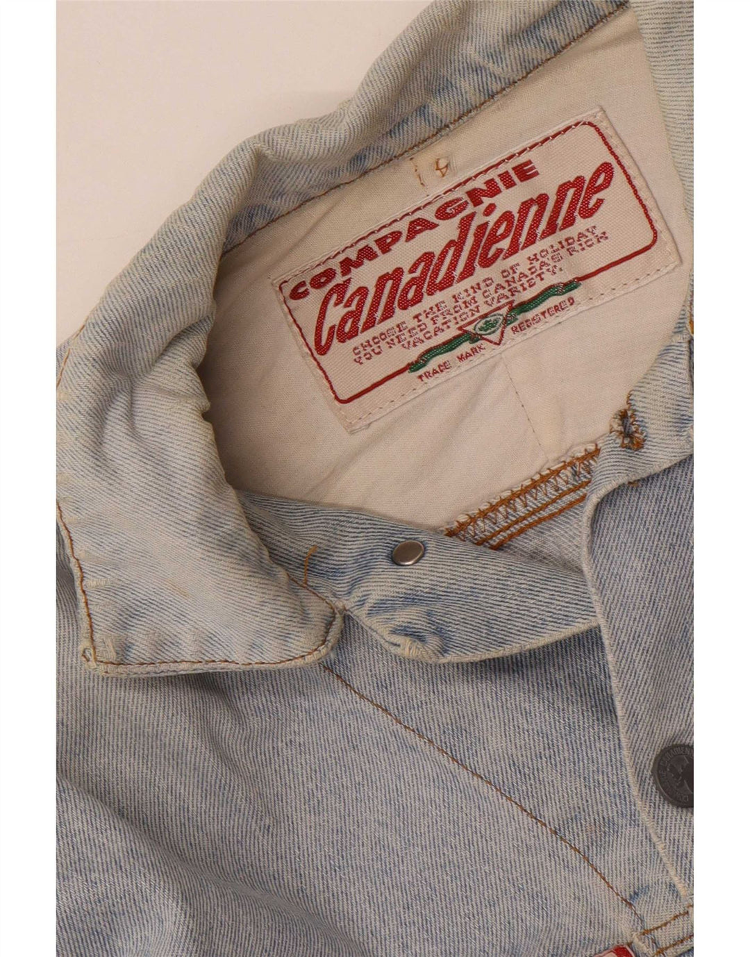 Compagnie Canadienne Mens Graphic Denim Jacket UK 38 Medium Blue