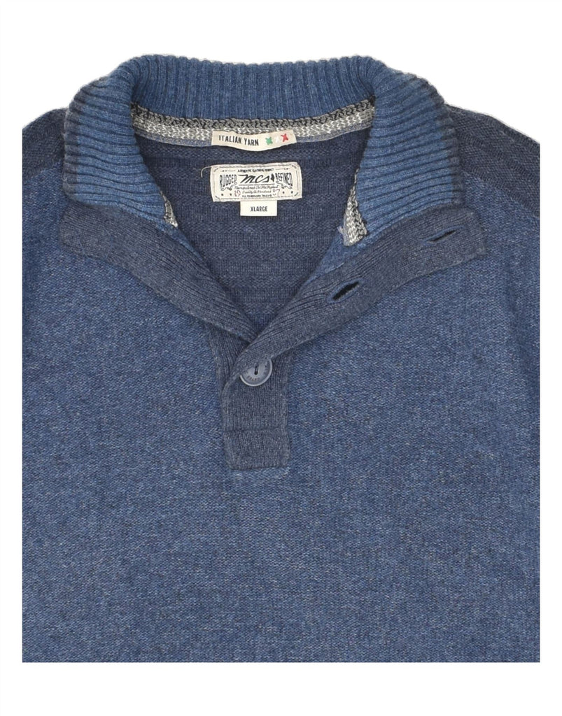 MARLBORO CLASSICS Mens Button Neck Jumper Sweater XL Navy Blue Wool Vintage Marlboro Classics and Second-Hand Marlboro Classics from Messina Hembry 