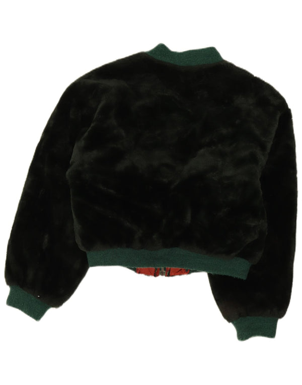 Benetton Womens Oversized Crop Faux Fur Bomber Jacket IT 44 Medium Black