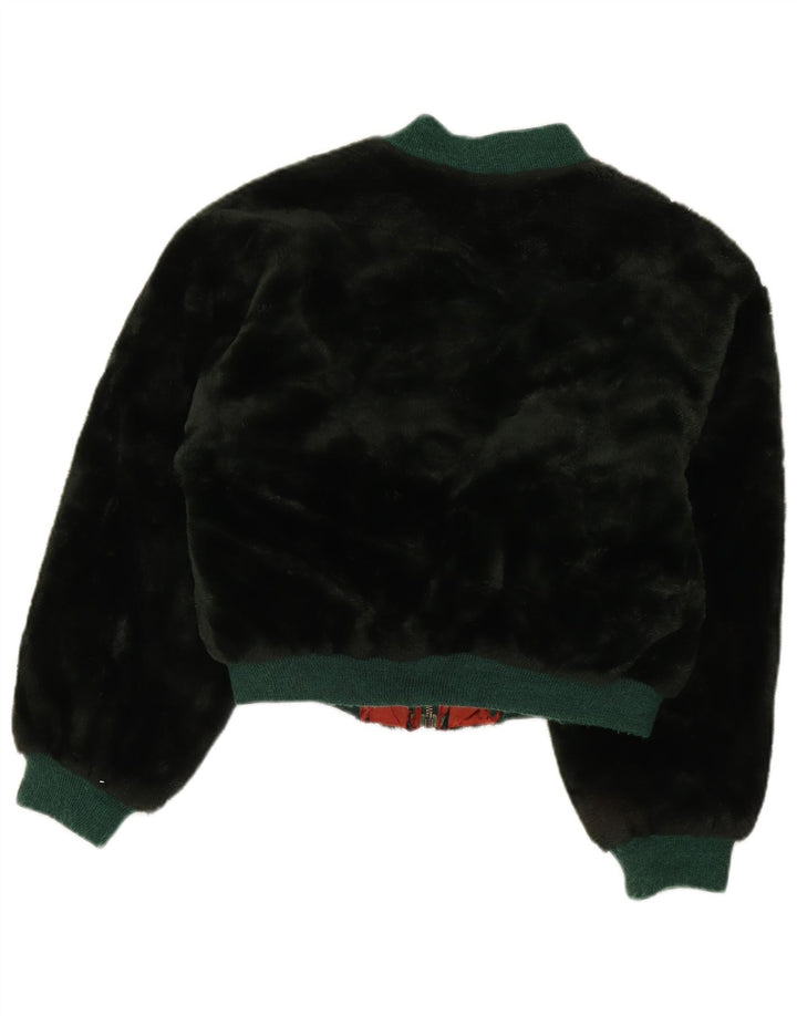 Benetton Womens Oversized Crop Faux Fur Bomber Jacket IT 44 Medium Black