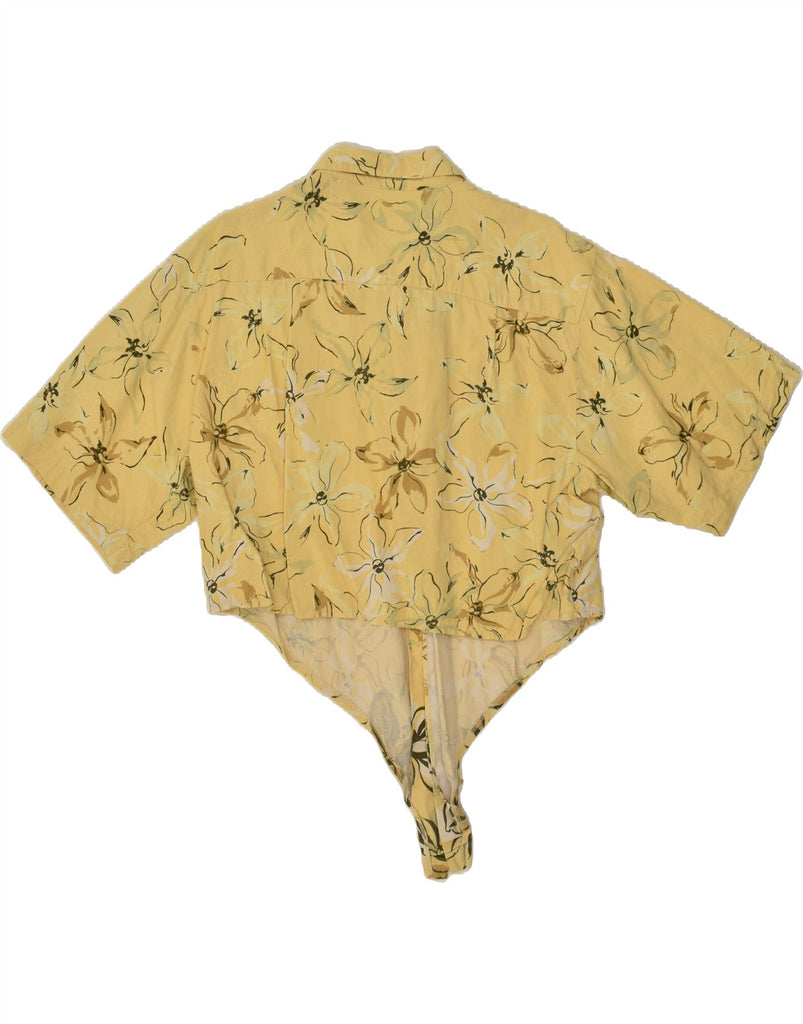 IZOD Womens Crop Front Tie Shirt Blouse UK 14 Large Yellow Floral Silk Vintage Izod and Second-Hand Izod from Messina Hembry 