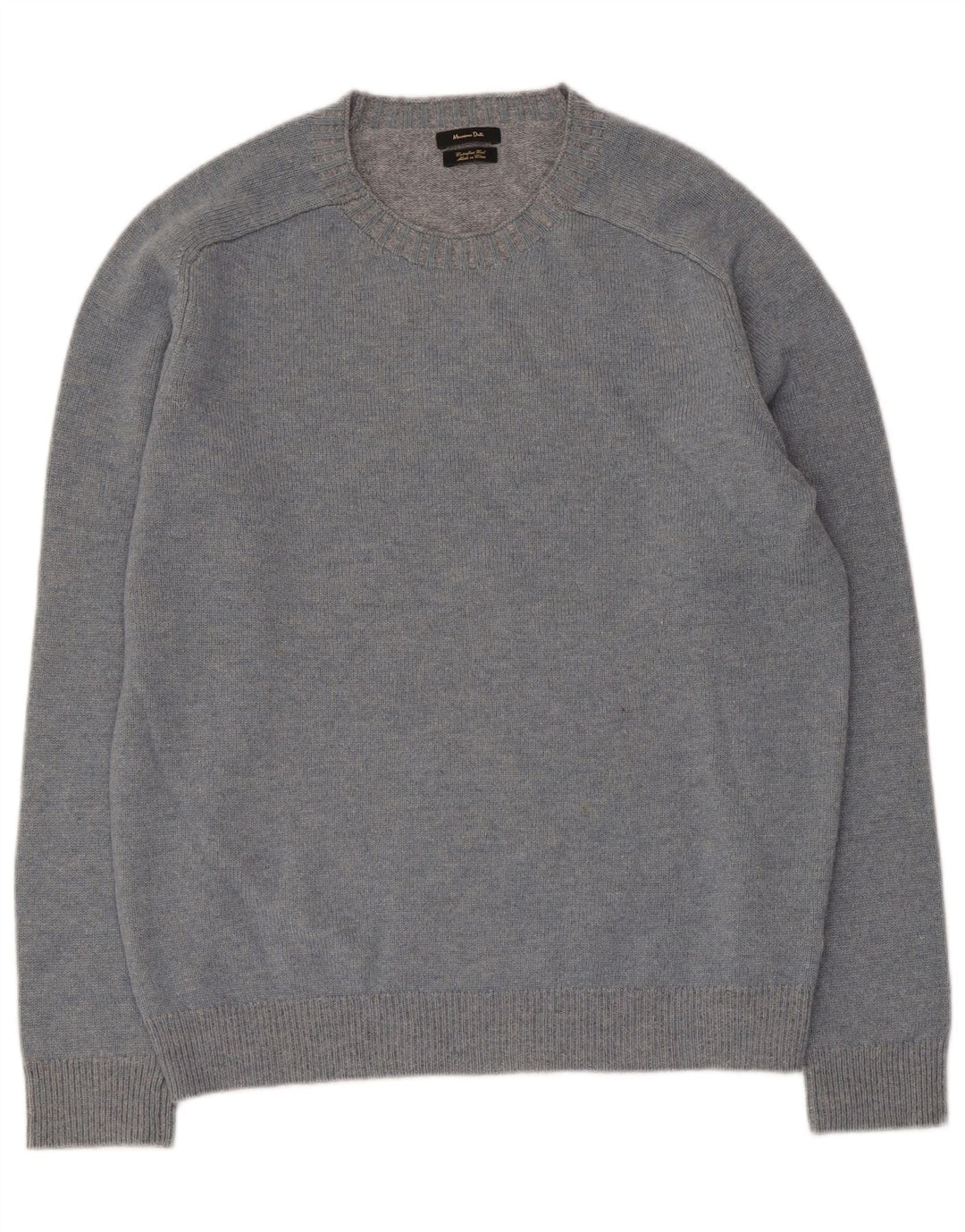 Massimo Dutti Mens Crew Neck Jumper Sweater Large Blue Wool