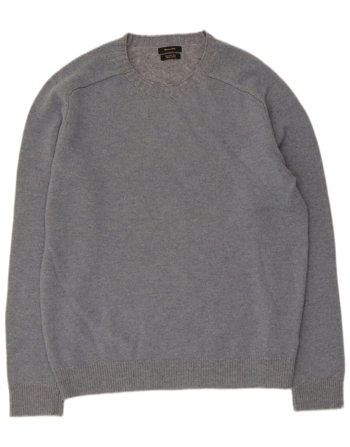 Massimo Dutti Mens Crew Neck Jumper Sweater Large Blue Wool