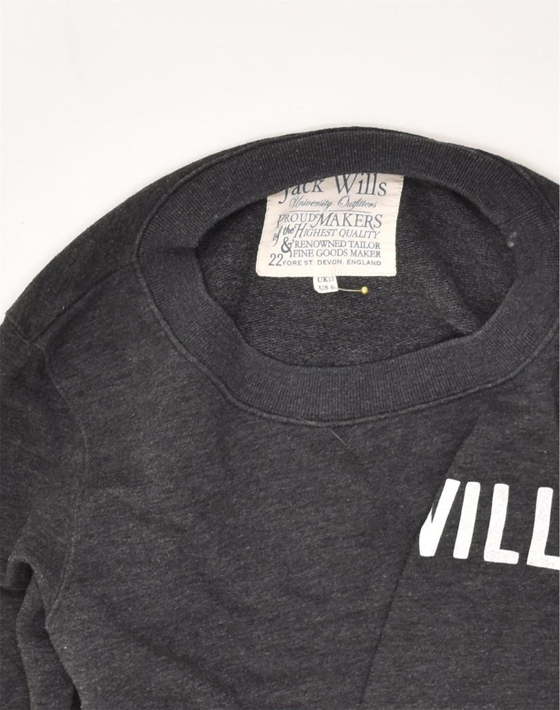 JACK WILLS Womens Graphic Sweatshirt Jumper UK 12 Medium Grey Cotton | Vintage Jack Wills | Thrift | Second-Hand Jack Wills | Used Clothing | Messina Hembry 