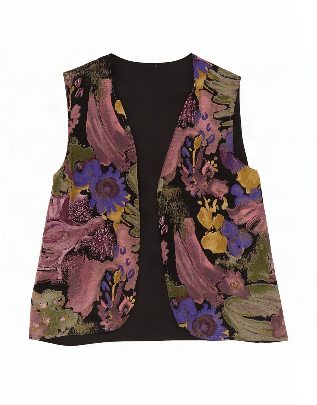 Vintage Womens OPEN Waistcoat UK 16 Large Multicoloured Floral