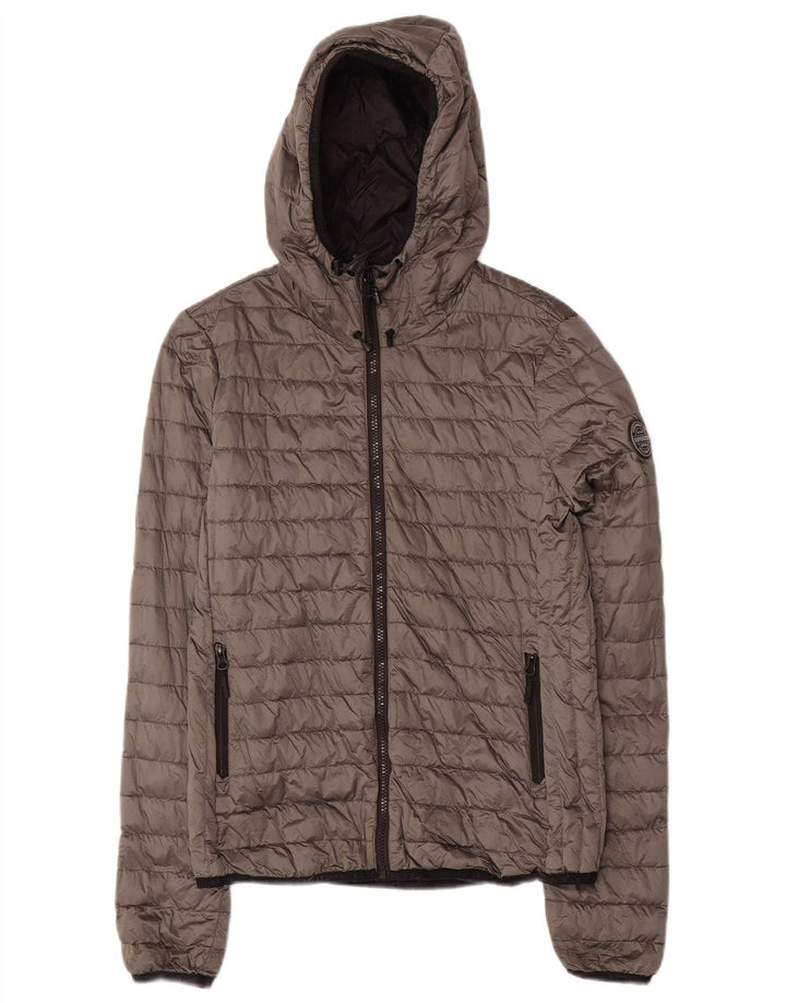 SUPERDRY Womens Hooded Padded Jacket UK 10 Small Grey Nylon