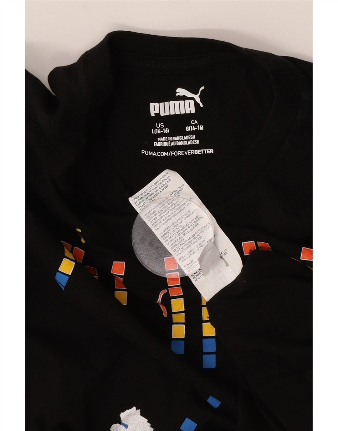 Puma Boys Graphic Top Long Sleeve 14-15 Years Large Black Cotton