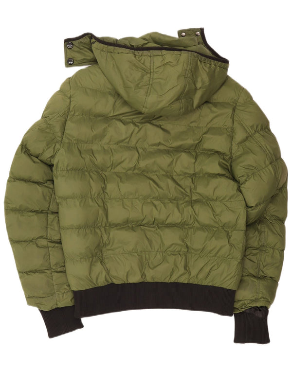 Vintage Womens Hooded Padded Jacket UK 16 Large Green Colourblock Nylon
