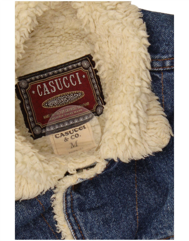 CASUCCI Mens Sherpa Denim Jacket UK 38 Medium Blue Cotton
