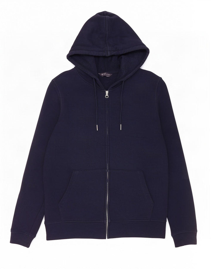 Marks & Spencer Womens Zip Hoodie Sweater UK 12 Medium Navy Blue Cotton
