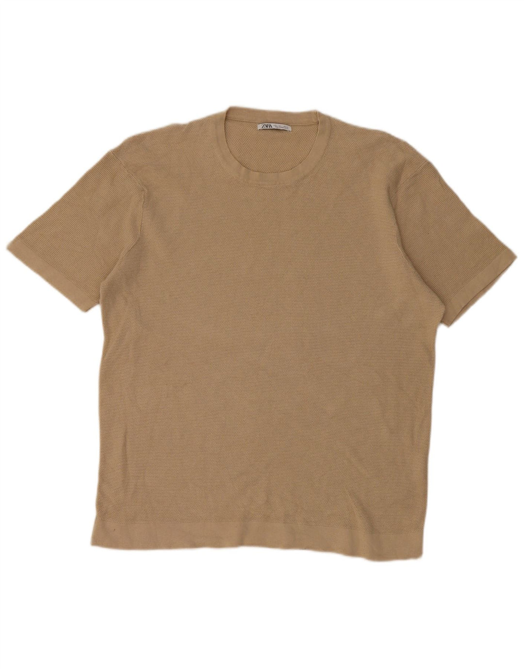 ZARA Mens T-Shirt Top Large Beige Cotton